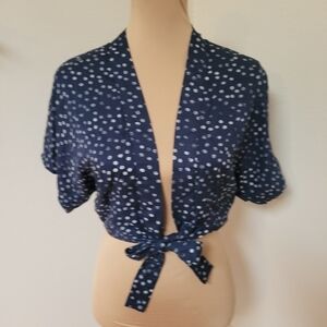 NWT Roxy Navy Polka-dot Tie Front Blouse